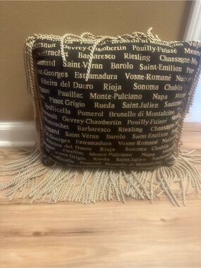 Borgata wine lovers decorative pillow black gold rope fringe 13x 15